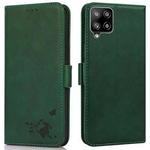 For Samsung Galaxy A42 5G Embossed Cat Butterflies Pattern Horizontal Flip Leather Case with Card Slot & Holder & Wallet(Green)