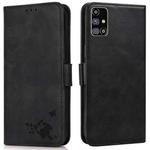 For Samsung Galaxy M31s Embossed Cat Butterflies Pattern Horizontal Flip Leather Case with Card Slot & Holder & Wallet(Black)