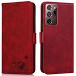 For Samsung Galaxy Note20 Ultra 5G/4G Embossed Cat Butterflies Pattern Horizontal Flip Leather Case with Card Slot & Holder & Wallet(Red)