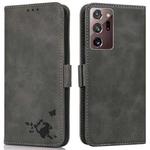 For Samsung Galaxy Note20 Ultra 5G/4G Embossed Cat Butterflies Pattern Horizontal Flip Leather Case with Card Slot & Holder & Wallet(Grey)