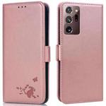 For Samsung Galaxy Note20 Ultra 5G/4G Embossed Cat Butterflies Pattern Horizontal Flip Leather Case with Card Slot & Holder & Wallet(Pink)