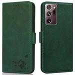 For Samsung Galaxy Note20 Ultra 5G/4G Embossed Cat Butterflies Pattern Horizontal Flip Leather Case with Card Slot & Holder & Wallet(Green)