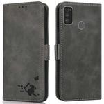 For Samsung Galaxy M21 / M30s Embossed Cat Butterflies Pattern Horizontal Flip Leather Case with Card Slot & Holder & Wallet(Grey)