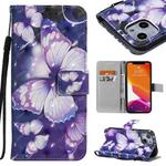 For iPhone 13 mini 3D Painted Pattern Horizontal Flip Leather Case with Holder & Card Slots & Wallet (Purple Butterfly)