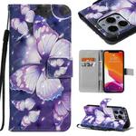 For iPhone 13 Pro 3D Painted Pattern Horizontal Flip Leather Case with Holder & Card Slots & Wallet (Purple Butterfly)
