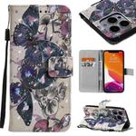 For iPhone 13 Pro 3D Painted Pattern Horizontal Flip Leather Case with Holder & Card Slots & Wallet (Black Butterfly)