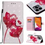 3D Painted Pattern Horizontal Flip Leather Case with Holder & Card Slots & Wallet For iPhone 13 Pro Max(Red Rose)
