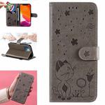 For iPhone 13 mini Cat Bee Embossing Pattern Shockproof Horizontal Flip Leather Case with Holder & Card Slots & Wallet (Grey)