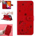 For iPhone 13 mini Cat Bee Embossing Pattern Shockproof Horizontal Flip Leather Case with Holder & Card Slots & Wallet (Red)