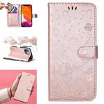 For iPhone 13 mini Cat Bee Embossing Pattern Shockproof Horizontal Flip Leather Case with Holder & Card Slots & Wallet (Rose Gold)