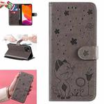 For iPhone 13 Cat Bee Embossing Pattern Shockproof Horizontal Flip Leather Case with Holder & Card Slots & Wallet(Grey)