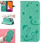 For iPhone 13 Pro Cat Bee Embossing Pattern Shockproof Horizontal Flip Leather Case with Holder & Card Slots & Wallet (Green)