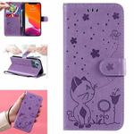 For iPhone 13 Pro Cat Bee Embossing Pattern Shockproof Horizontal Flip Leather Case with Holder & Card Slots & Wallet (Purple)