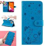 For iPhone 13 Pro Max Cat Bee Embossing Pattern Shockproof Horizontal Flip Leather Case with Holder & Card Slots & Wallet (Blue)