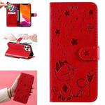 For iPhone 13 Pro Max Cat Bee Embossing Pattern Shockproof Horizontal Flip Leather Case with Holder & Card Slots & Wallet (Red)