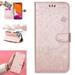 For iPhone 13 Pro Max Cat Bee Embossing Pattern Shockproof Horizontal Flip Leather Case with Holder & Card Slots & Wallet (Rose Gold)