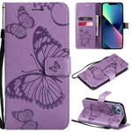 For iPhone 13 mini 3D Butterfly Embossed Pattern Horizontal Flip Leather Case with Holder & Card Slot & Wallet & Lanyard (Purple)