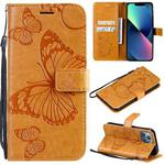 For iPhone 13 mini 3D Butterfly Embossed Pattern Horizontal Flip Leather Case with Holder & Card Slot & Wallet & Lanyard (Yellow)