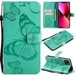For iPhone 13 3D Butterfly Embossed Pattern Horizontal Flip Leather Case with Holder & Card Slot & Wallet & Lanyard(Green)