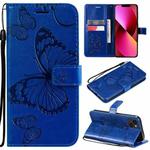 For iPhone 13 3D Butterfly Embossed Pattern Horizontal Flip Leather Case with Holder & Card Slot & Wallet & Lanyard(Blue)