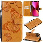 For iPhone 13 3D Butterfly Embossed Pattern Horizontal Flip Leather Case with Holder & Card Slot & Wallet & Lanyard(Yellow)