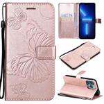 For iPhone 13 Pro 3D Butterfly Embossed Pattern Horizontal Flip Leather Case with Holder & Card Slot & Wallet & Lanyard (Rose Gold)