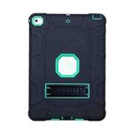 C5 Four Corners Shockproof Silicone + PC Protective Case with Holder For iPad 9.7 2018 / 2017(Black + Light Green)