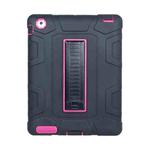 C5 Four Corners Shockproof Silicone + PC Protective Case with Holder For iPad 4 / 3 / 2(Black + Rose Red)