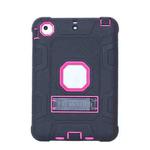 C5 Four Corners Shockproof Silicone + PC Protective Case with Holder For iPad mini 3 / 2 / 1(Black + Rose Red)