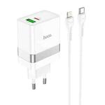 hoco N21 PD 30W Type-C / USB-C + QC 3.0 USB Mini Fast Charger with Type-C / USB-C to 8 Pin Data Cable , EU Plug(White)