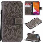 For iPhone 13 mini Pressed Printing Sunflower Pattern Horizontal Flip PU Leather Case Holder & Card Slots & Wallet & Lanyard (Grey)