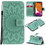 For iPhone 13 mini Pressed Printing Sunflower Pattern Horizontal Flip PU Leather Case Holder & Card Slots & Wallet & Lanyard (Green)