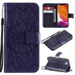 For iPhone 13 mini Pressed Printing Sunflower Pattern Horizontal Flip PU Leather Case Holder & Card Slots & Wallet & Lanyard (Purple)