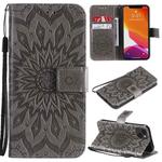 For iPhone 13 Pressed Printing Sunflower Pattern Horizontal Flip PU Leather Case Holder & Card Slots & Wallet & Lanyard(Grey)