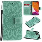 For iPhone 13 Pressed Printing Sunflower Pattern Horizontal Flip PU Leather Case Holder & Card Slots & Wallet & Lanyard(Green)
