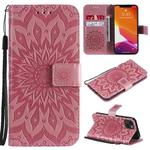 For iPhone 13 Pressed Printing Sunflower Pattern Horizontal Flip PU Leather Case Holder & Card Slots & Wallet & Lanyard(Pink)
