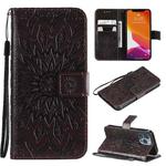 For iPhone 13 Pro Pressed Printing Sunflower Pattern Horizontal Flip PU Leather Case Holder & Card Slots & Wallet & Lanyard (Brown)