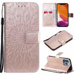 For iPhone 13 Pro Pressed Printing Sunflower Pattern Horizontal Flip PU Leather Case Holder & Card Slots & Wallet & Lanyard (Rose Gold)