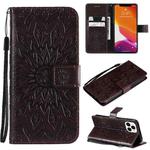 For iPhone 13 Pro Max Pressed Printing Sunflower Pattern Horizontal Flip PU Leather Case Holder & Card Slots & Wallet & Lanyard (Brown)