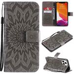 For iPhone 13 Pro Max Pressed Printing Sunflower Pattern Horizontal Flip PU Leather Case Holder & Card Slots & Wallet & Lanyard (Grey)