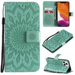 For iPhone 13 Pro Max Pressed Printing Sunflower Pattern Horizontal Flip PU Leather Case Holder & Card Slots & Wallet & Lanyard (Green)