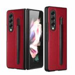 For Samsung Galaxy Z Fold3 5G Litchi Pattern Foldable Protective Case with Pen Slot(Red)