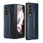 For Samsung Galaxy Z Fold3 5G Litchi Pattern Foldable Protective Case with Pen Slot(Blue)