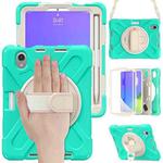 For iPad mini 6 Silicone + PC Protective Tablet Case with Holder & Shoulder Strap(Mint Green)
