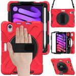 For iPad mini 6 Silicone + PC Protective Tablet Case with Holder & Shoulder Strap(Red)