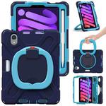 For iPad mini 6 Silicone + PC Protective Tablet Case with Holder & Shoulder Strap(Navy Blue + Blue)