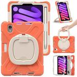 For iPad mini 6 Silicone + PC Protective Tablet Case with Holder & Shoulder Strap(Living Coral)