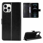 For iPhone 13 Crazy Horse Texture Horizontal Flip Leather Case with Holder & Card Slots & Lanyard(Black)