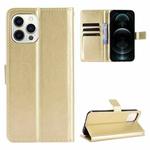 For iPhone 13 Crazy Horse Texture Horizontal Flip Leather Case with Holder & Card Slots & Lanyard(Gold)