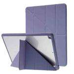 For iPad 10.2 2021 / 2020 / 2019 Deformation Transparent Acrylic Horizontal Flip PU Leather Case with Multi-folding Holder & Sleep / Wake-up Function & Pen Slot(Lavender Grey)